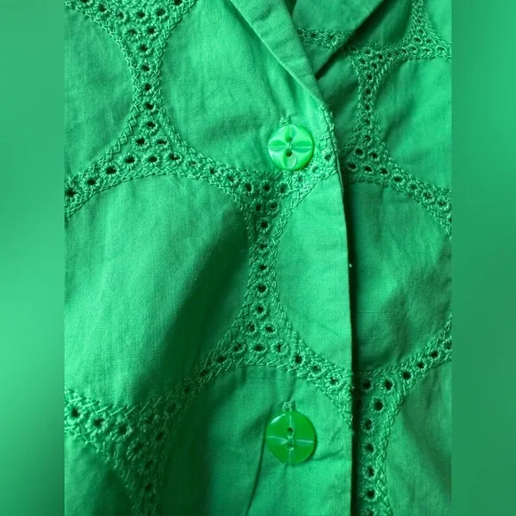 NWOT Sigrid Olsen Plus Green Eyelet Oversized Button Down Shirt - Picture 6 of 11